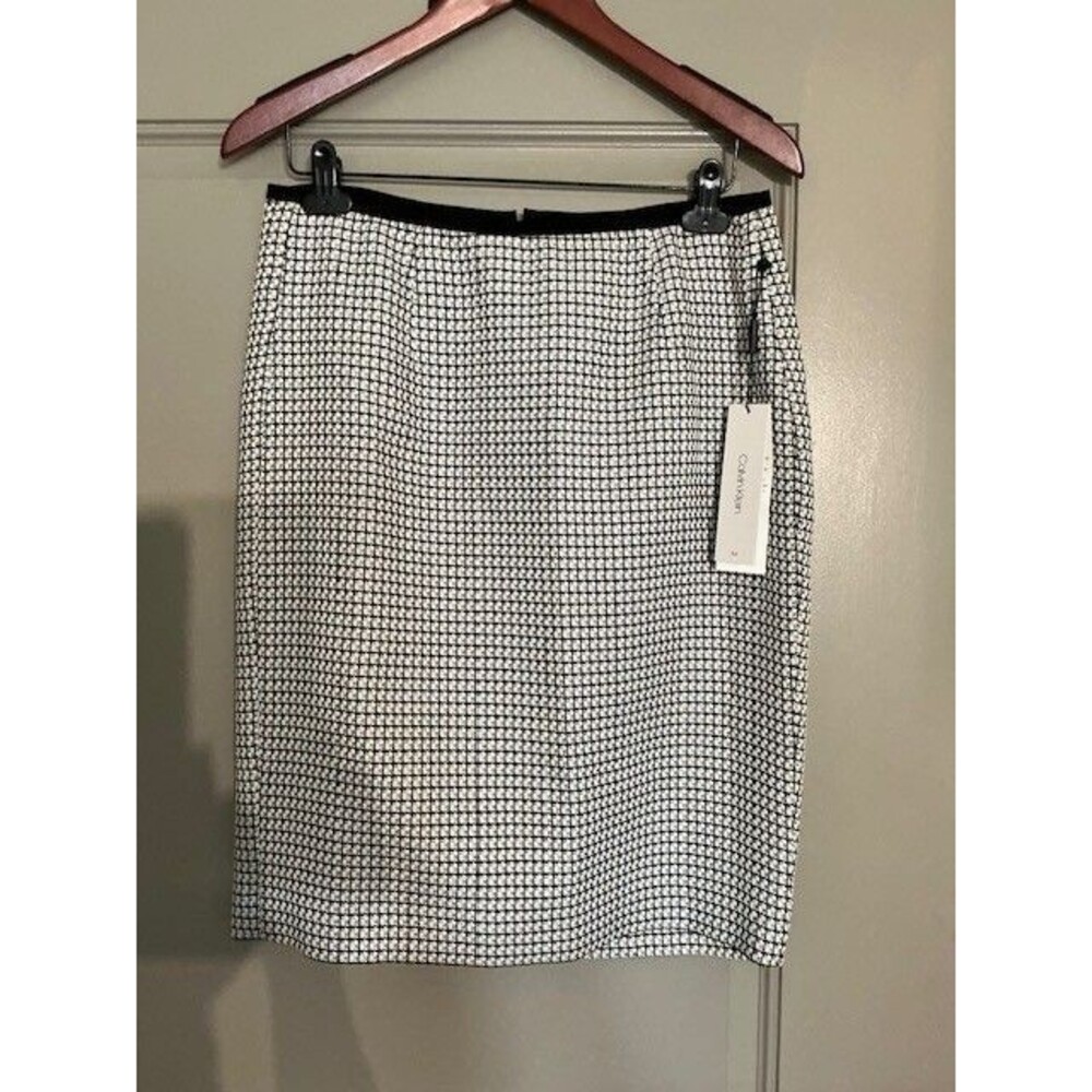 Calvin Klein Black/White Houndstooth Pencil Skirt Sz 6, Fully Lined, Vented NWT - Picture 2 of 8